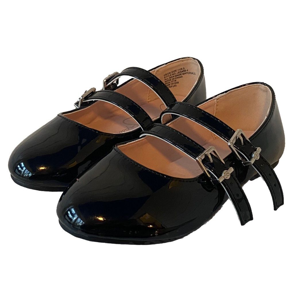 Jessica Simpson Black Mary‎ Jane Toddler Patent Heel Dress Shoes Glossy Sz 11